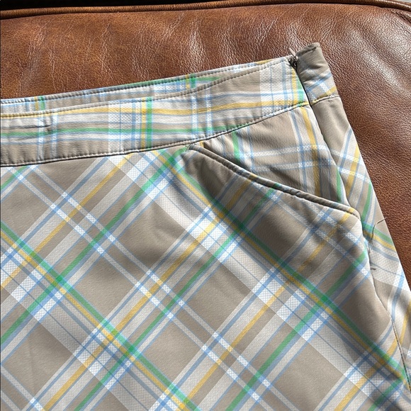Callaway Golf Skort featuring a tan, green, yellow, white plaid pattern, Size 14 - Picture 3 of 11
